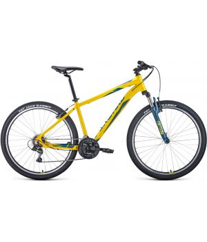 Велосипед FORWARD APACHE 27,5 1.0 (27,5" 21 ск. рост. 19") 2020-2021, желтый/зеленый, RBKW1M67Q011