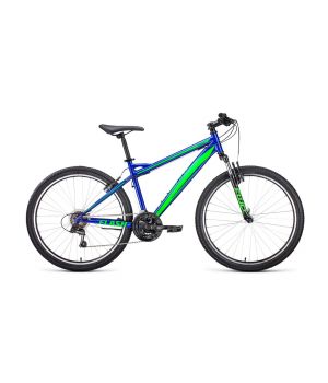 Велосипед FORWARD FLASH 26 1.0 (26" 21 ск. рост. 19") 2020-2021, синий/ярко-зеленый, RBKW1M16G048