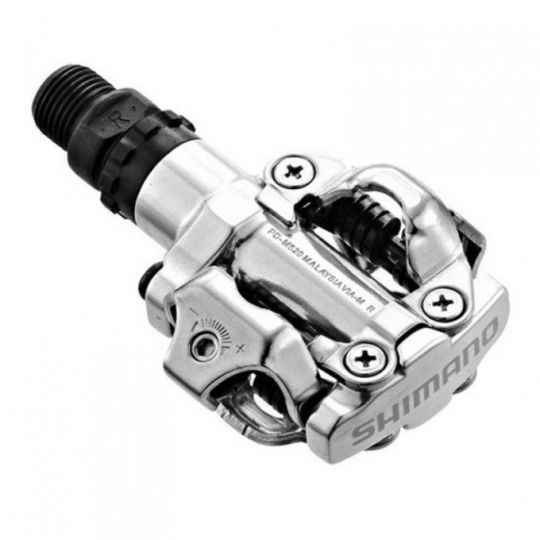 Педали Shimano, PD-M520, алюм, контактные MTB, с шипами, сереб., EPDM520S 