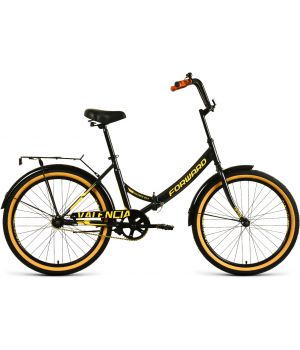 Велосипед FORWARD VALENCIA 24 X (24" 1 ск. рост 16" скл.) 2020-2021, черный/золотой, RBKW1C241001