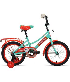 Велосипед FORWARD AZURE 16 (16" 1 ск.) 2022, зеленый/красный, IBK22FW16121