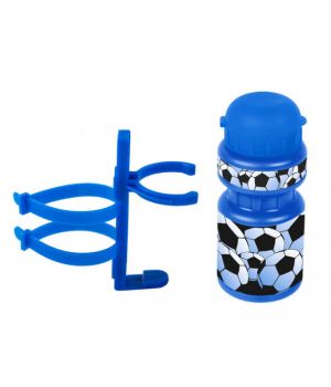 Фляга VENTURA KIDS, 5-340213, детская пласт. 0,3л синяя "футбол"+держ. пластик с унив. крепл.
