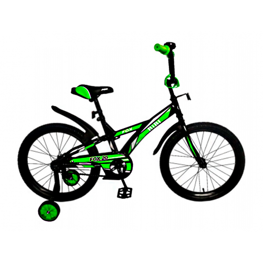 Велосипед BIBI FOX 20", детский с прист. колесами, 20.SC.FOX.BL/GR black/green 