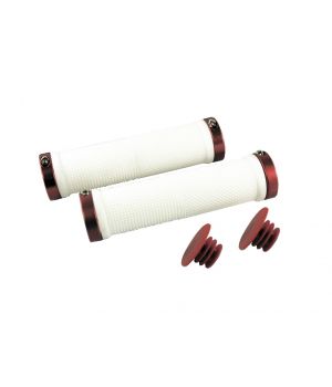 Ручки .CLO201 на руль 3-126 резиновые 130мм с 2 фиксат. бело-красные анодир. CLARKS