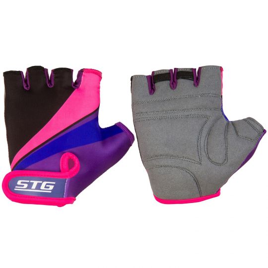 Перчатки STG мод.909 с защитной прокладкой,застежка на липучке,размер ХС,Фиолет/черн/розовые 