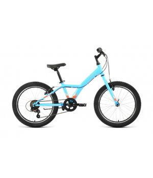 Велосипед FORWARD DAKOTA 20 1.0 (20" 6 ск. рост. 10.5") 2022, голубой/ярко-оранжевый, RBK22FW20582