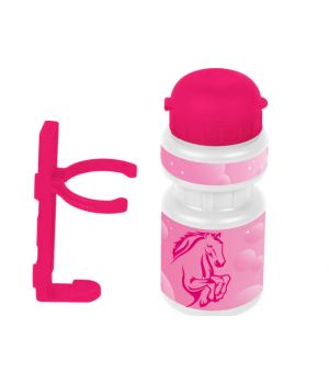 Фляга VENTURA KIDS, 5-340212, детская пласт. 0,3л розовая "лошадка"+держ. пластик с унив. крепл.