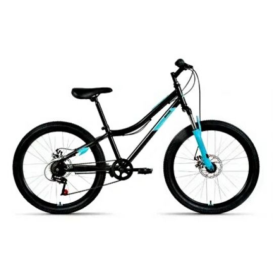 Велосипед ALTAIR MTB HT 24 2.0 D (24" 6 ск. рост. 12") 2022, черный/бирюзовый, RBK22AL24094 