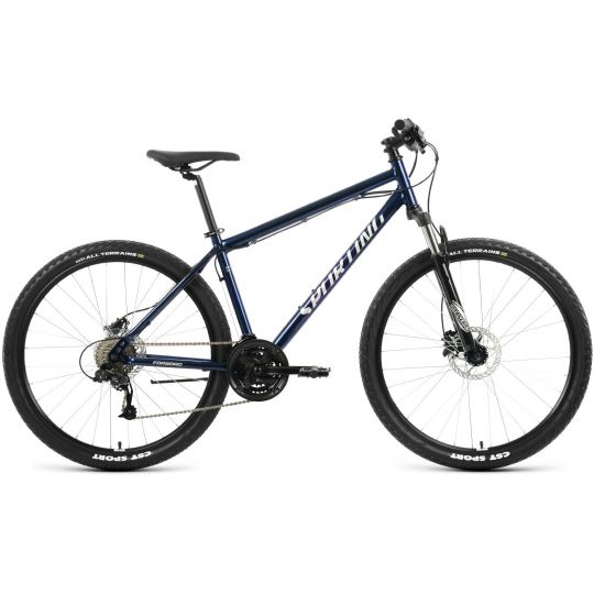 Велосипед FORWARD SPORTING 27,5 3.2 HD (27,5" 24 ск. рост. 19") 2022, темно-синий/серебристый, RBK22 
