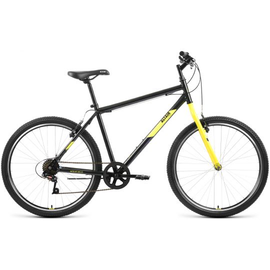 Велосипед ALTAIR MTB HT 26 1.0 (26" 7 ск. рост. 17") 2022, черный/желтый, RBK22AL26099 
