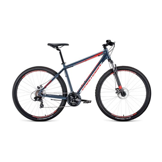 Велосипед FORWARD APACHE 29 2.0 disc (29" 21 ск. рост 21") 2019-2020, серый/красный, RBKW0M69Q026 