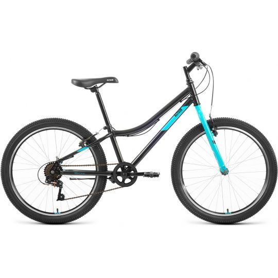 Велосипед ALTAIR MTB HT 24 1.0 (24" 6 ск. рост. 12") 2022, черный/голубой, IBK22AL24089 