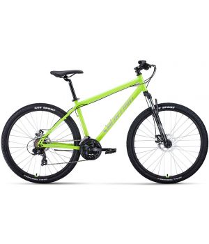Велосипед FORWARD SPORTING 27,5 2.2 D (27,5" 21 ск. рост. 17") 2022, ярко-зеленый/серебристый, RBK22