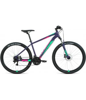 Велосипед FORWARD APACHE 27,5 3.2 HD (27,5" 24 ск. рост. 15") 2022, фиолетовый/зеленый, RBK22FW27354