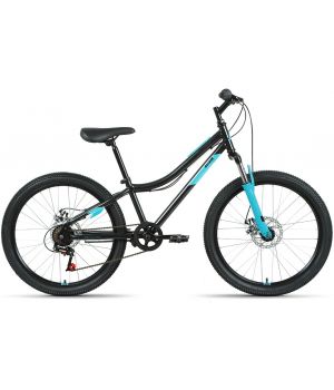 Велосипед ALTAIR MTB HT 24 2.0 D (24" 6 ск. рост. 12") 2022, черный/бирюзовый, IBK22AL24094