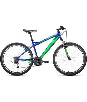 Велосипед FORWARD FLASH 26 1.0 (26" 21 ск. рост. 15") 2022, синий/ярко-зеленый, RBK22FW26644