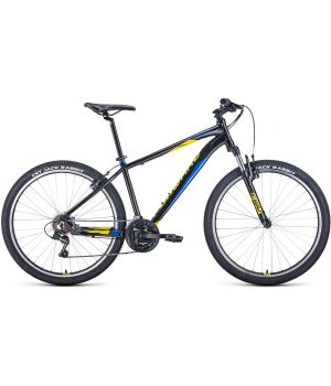 Велосипед FORWARD APACHE 27,5 1.0 (27,5" 21 ск. рост. 17") 2022, черный/желтый, RBK22FW27270